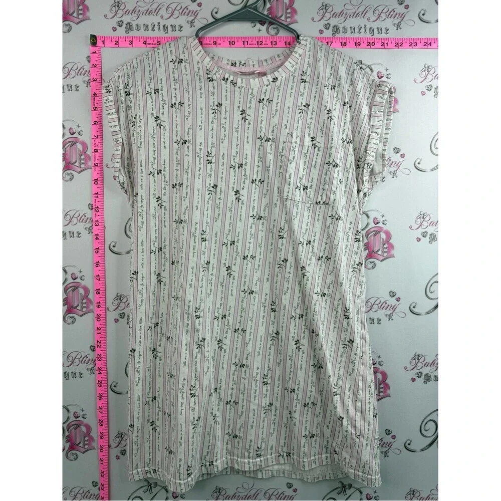 La Vie En Rose night gown dress flowers Cream and Pink Floral Stripe Nightshirt